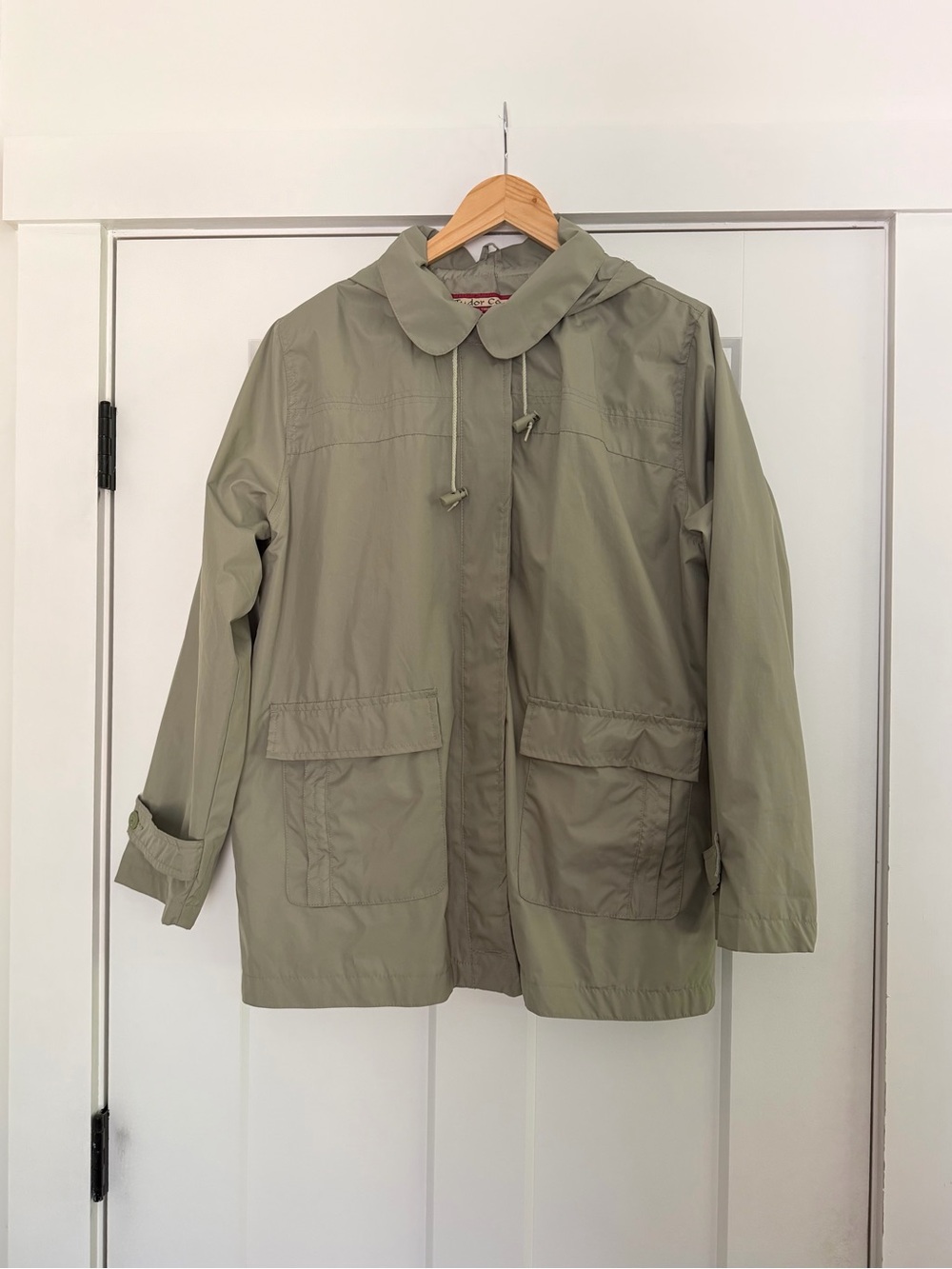 Vintage Tudor Court Light Olive Green Hooded Rain Jacket